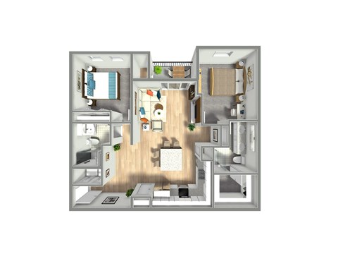 Floor plan for 2 beds, 2 baths, 1088 sqft